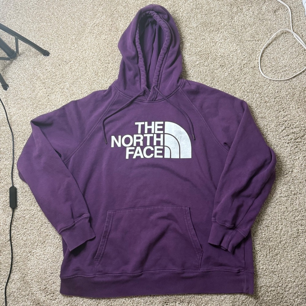 The North Face Hoodie Women XL Purple Half Dome Logo  Pullover raglan